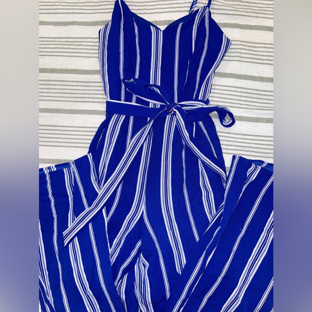 Blue Stripe Jumpsuit with slit